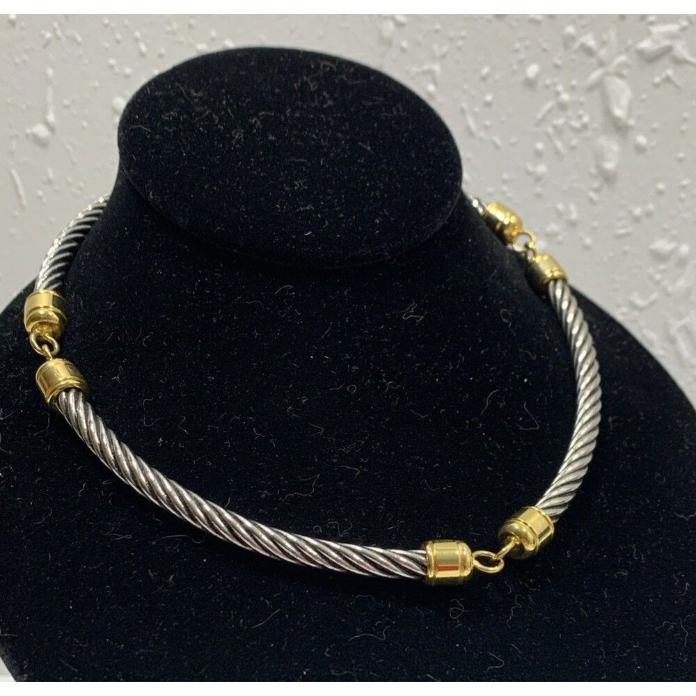 Vintage Twisted Cable Choker Collar Necklace Gold Silver Tone 16” Snap Clasp